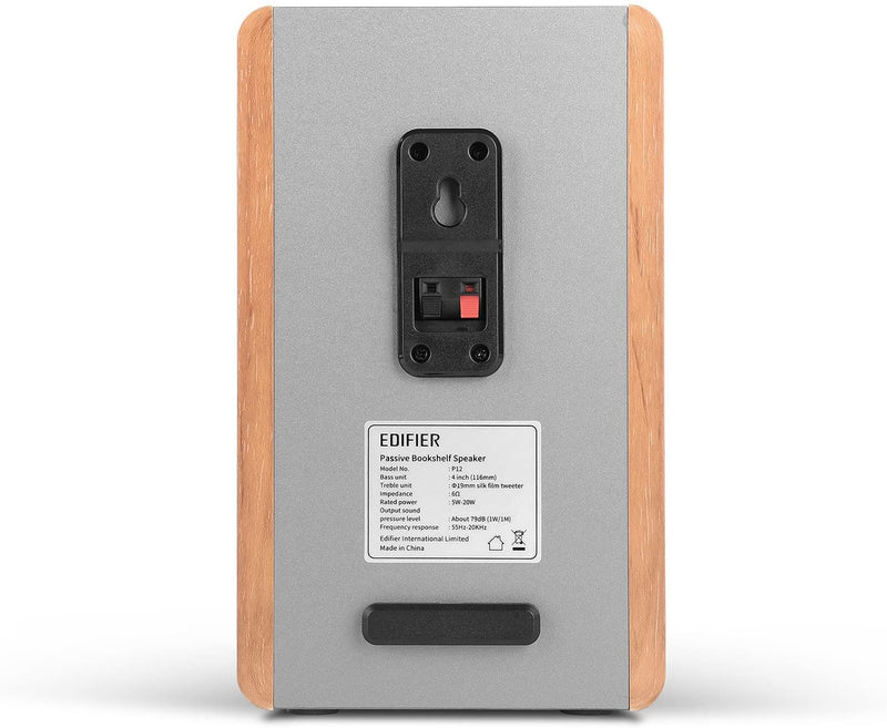 Edifier P12 Passive Bookshelf Speakers - 2-way Speakers with Built-in Wall-Mount Bracket - Wood Color