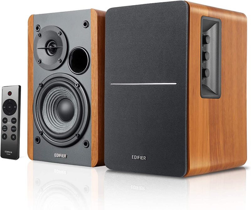 Edifier R1280DBS Active Bluetooth 42W Bookshelf Studio Speakers with Optical Input & Subwoofer Line Out - Brown/Wood Grain