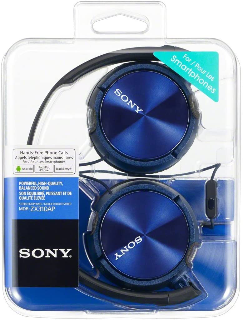 Sony ZX310AP On-Ear Headphones Compatible with Smartphones, Tablets and MP3 Devices - Metallic -Blue