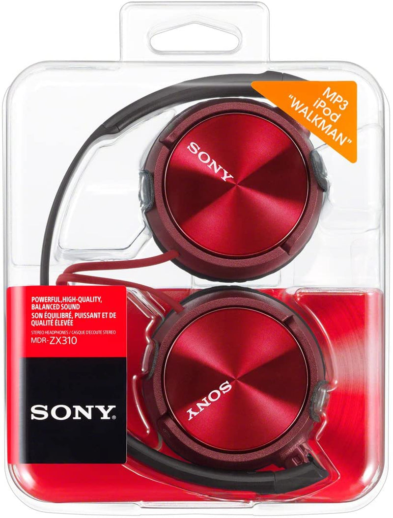 Sony ZX310AP On-Ear Headphones Compatible with Smartphones, Tablets and MP3 Devices - Red